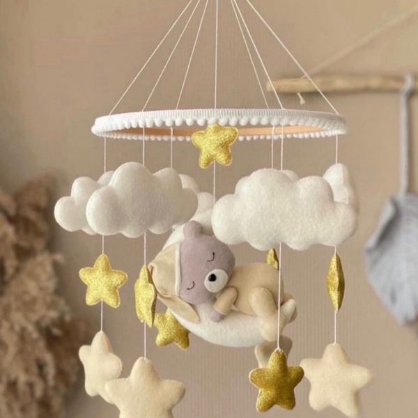 Baby Mobile mit Teddy in Beige/Gold
