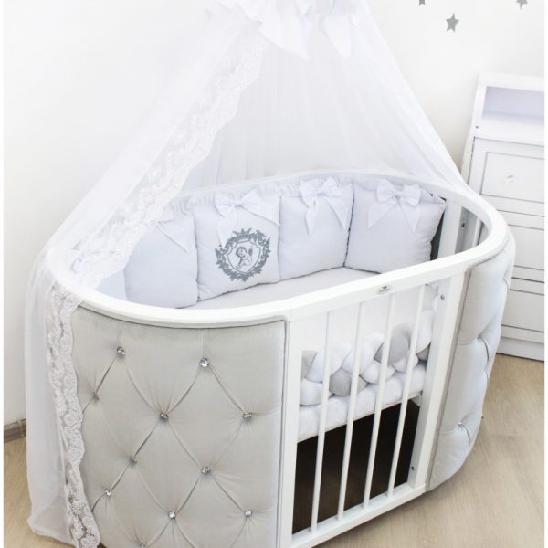 Luxus Babybett mitwachsend CATANIS 8-in-1 aus Velours - Grau