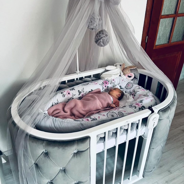 Luxus Babybett mitwachsend CATANIS 8-in-1 aus Velours - Dunkelgrau