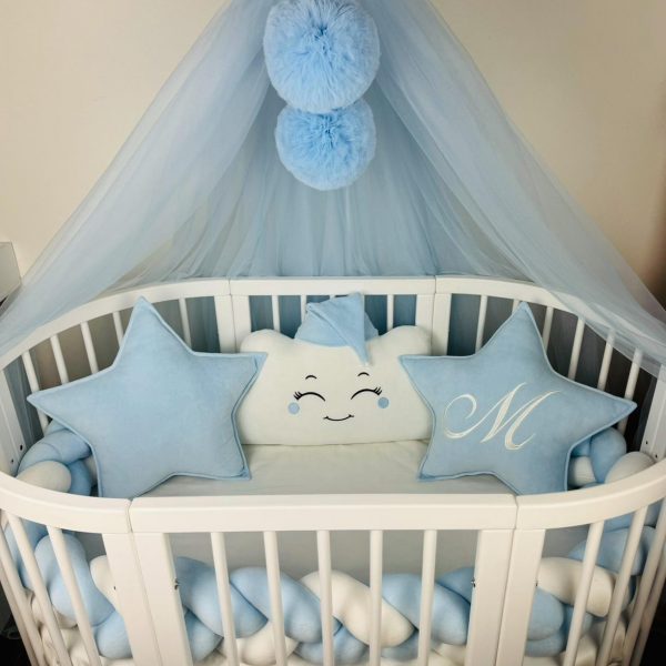 Babybett komplett Set Blau/Weiß