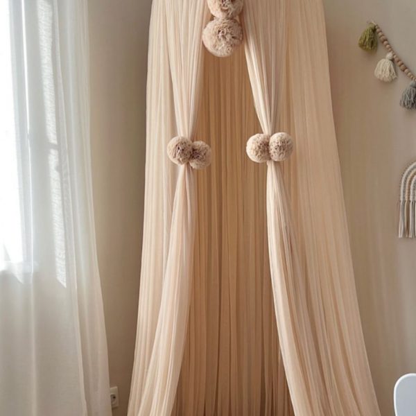 Baldachin Beige mit Pompons