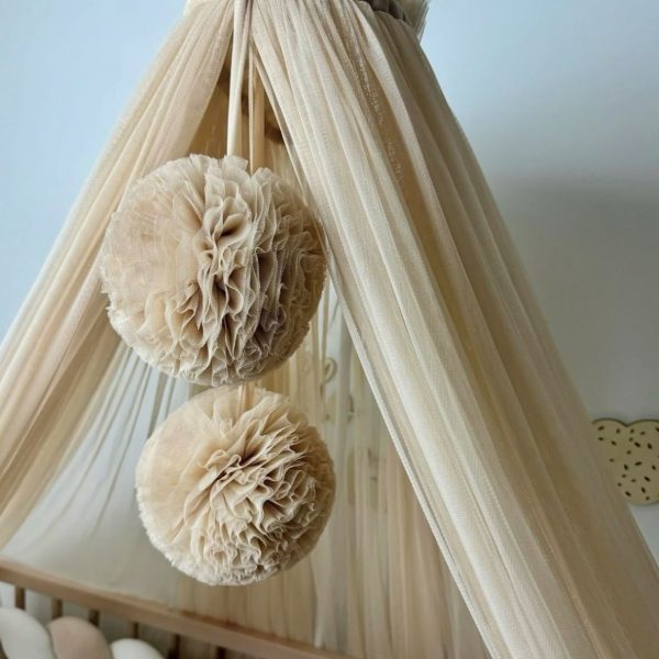 Betthimmel Beige mit 2 Pompons