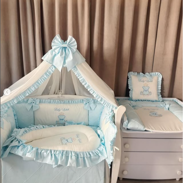 Babybett komplett Set für Junge Blau/Weiß