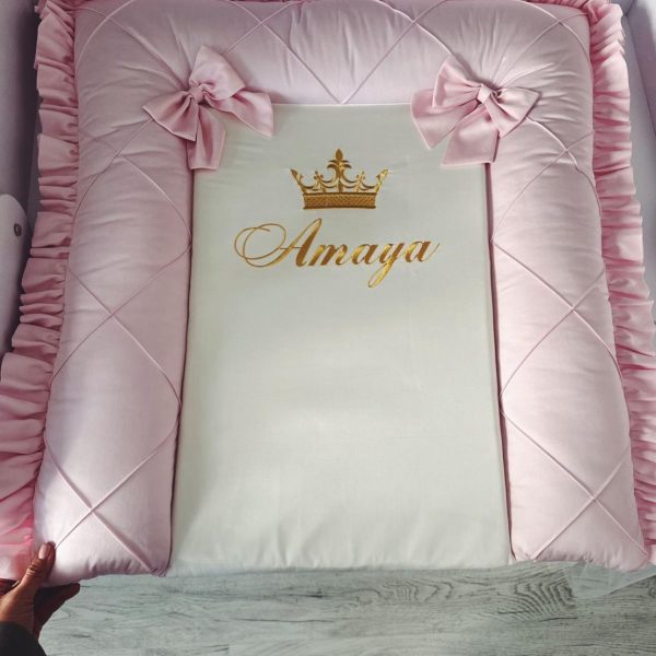 Wickelauflage aus Velours Rosa/Weiß