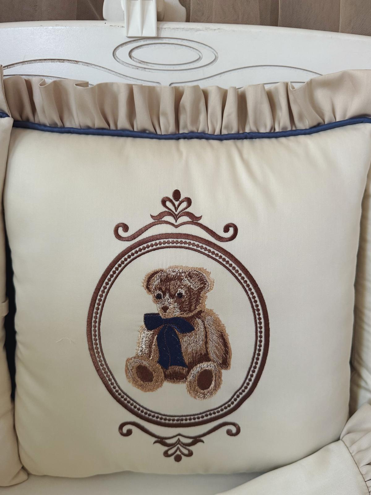 Babybett komplett Set Creme mit Teddy Stickerei Babybett komplett Set Creme mit Teddy Stickerei