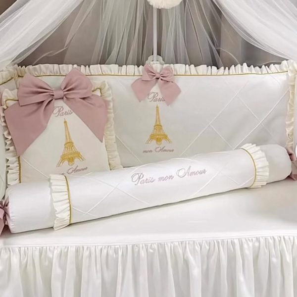 Rollkissen kariert Weiß/Gold mit Rüschen