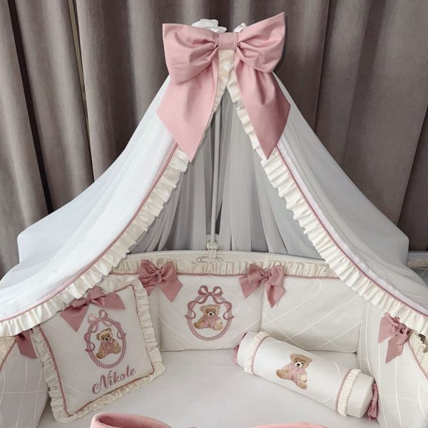 Betthimmel aus Chiffon mit Schleife Altrosa