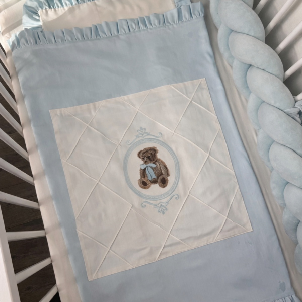 Babybettwäsche Set Hellblau/Naturweiß