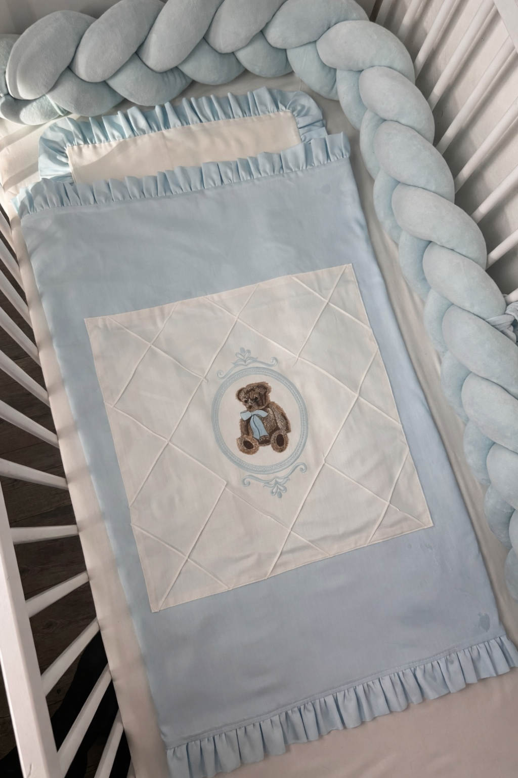 Babybettwäsche Set Hellblau/Naturweiß Babybettwäsche Set Hellblau/Naturweiß