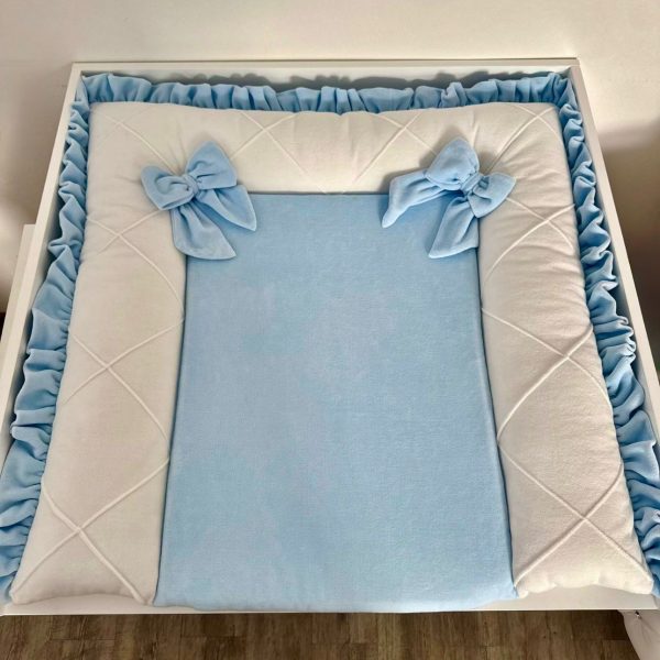 Wickelauflage aus Velours Blau/Weiß