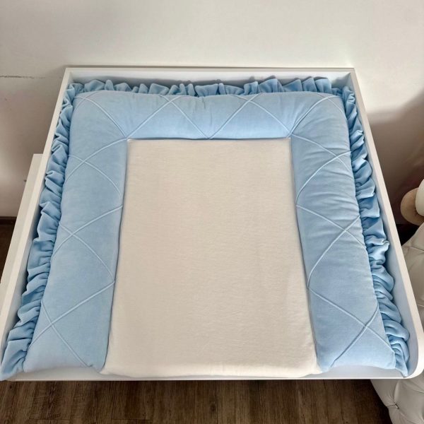 Wickelauflage aus Velours Blau/Naturweiß